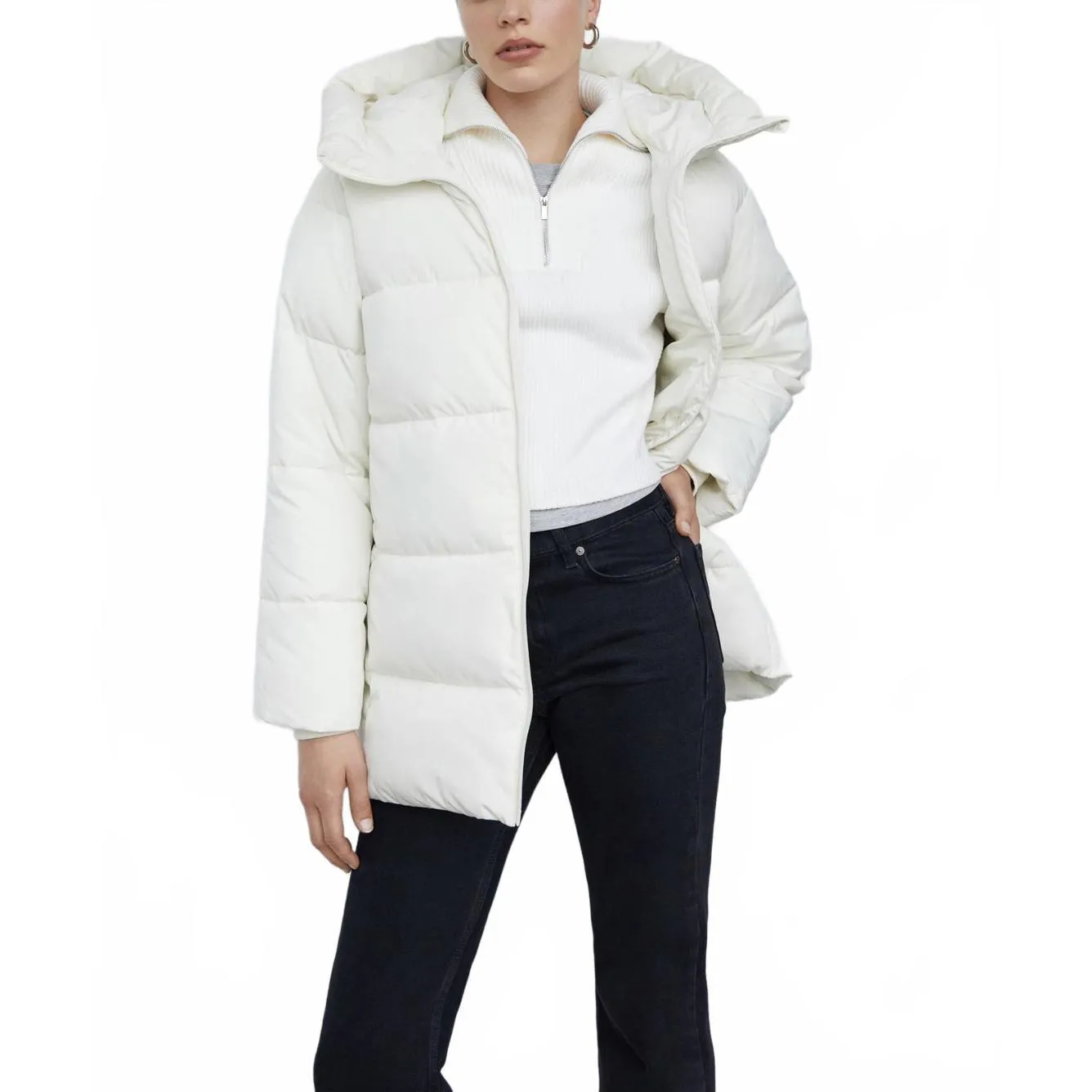 Mango Hood Quilted Coat Puffer Jacket Off White NWT 2XL - Image 8