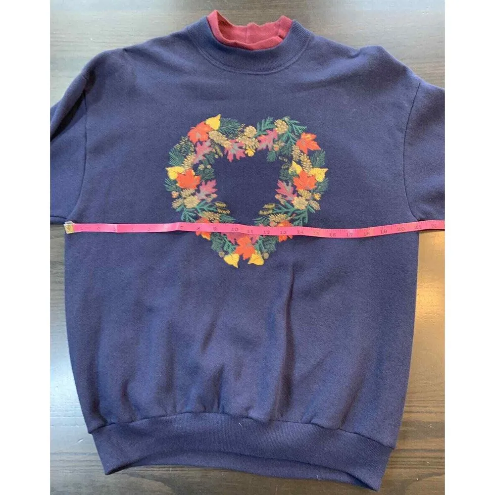 Vtg Sweatshirt‎ Women Medium Fall Autumn Leaves Heart Wreath Grandmacore Granny - Image 8