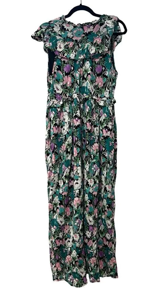 BANJANAN Honey Ruffled Maxi Dress in Fiesta Floral Sz L Purple Size L - Image 4