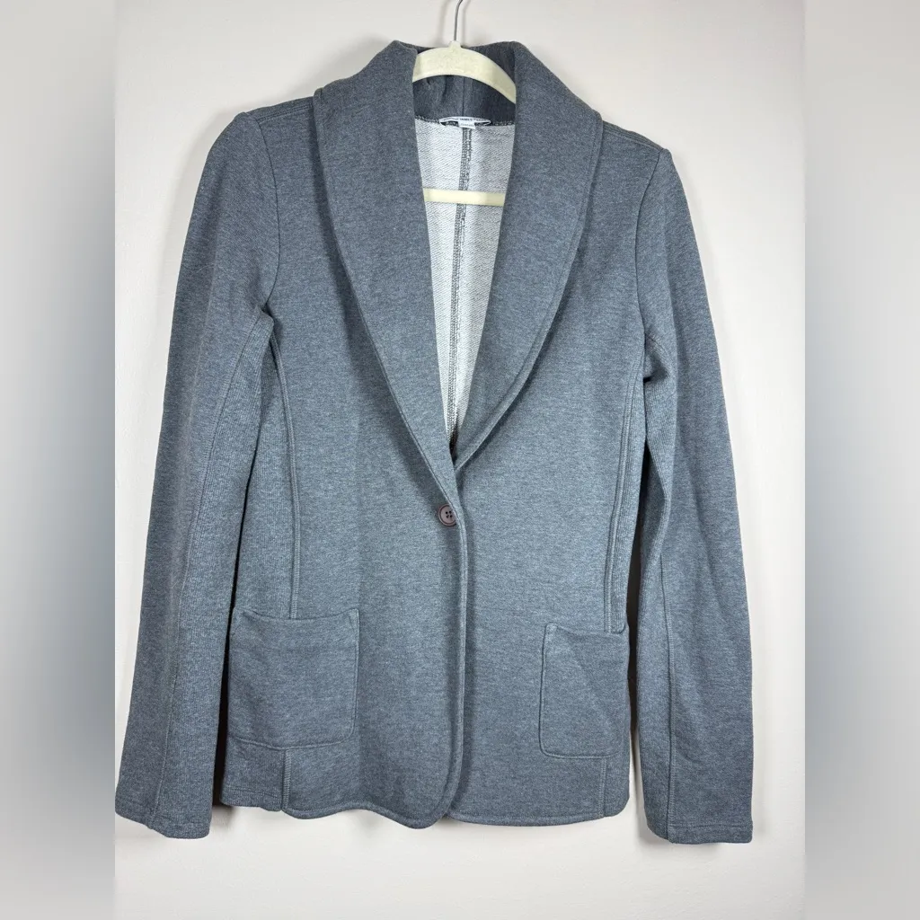 James Perse Shawl Collar Knit Cotton Gray Blazer, Size 4 XL - Image 3