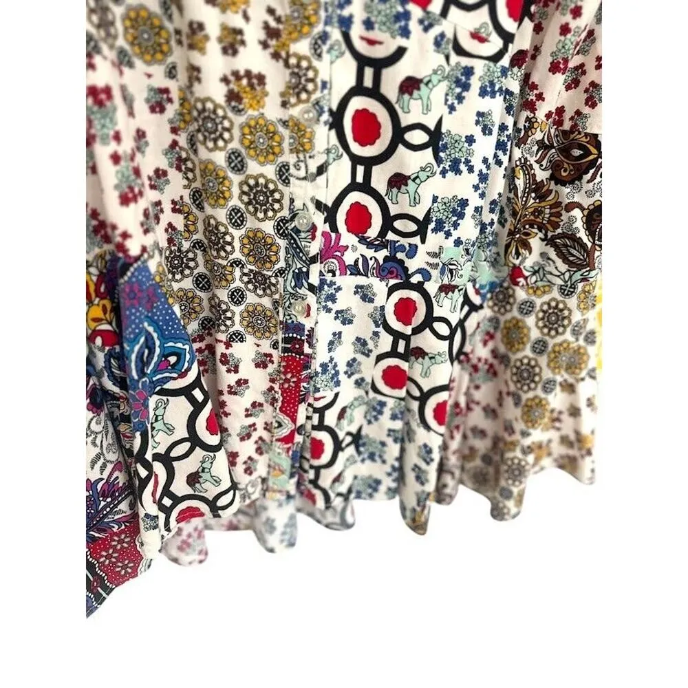 FOR THE REPUBLIC  Tunic Blouse Elephants Patchwork Whimsy Artsy Boho Plus Size 1X - Image 3