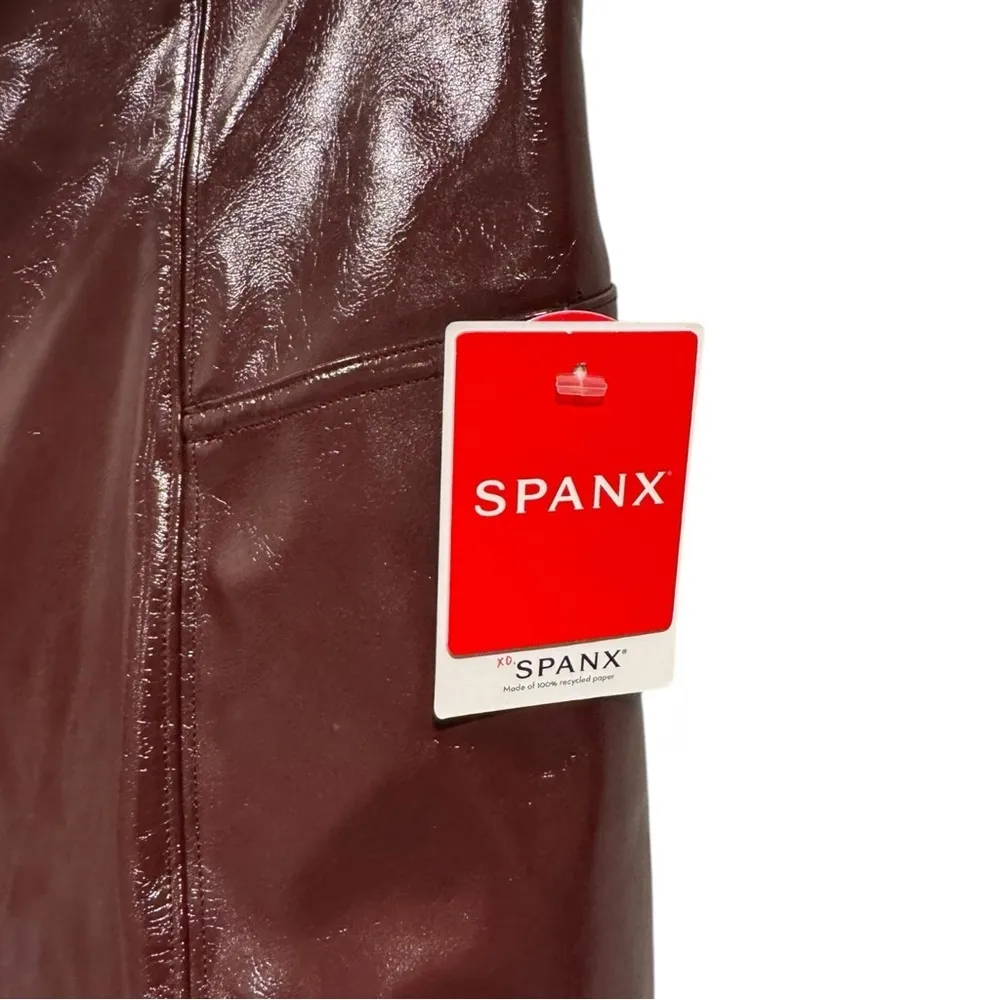 Spanx Faux Patent Leather Leggings Large Burgundy‎ Ruby - Image 8