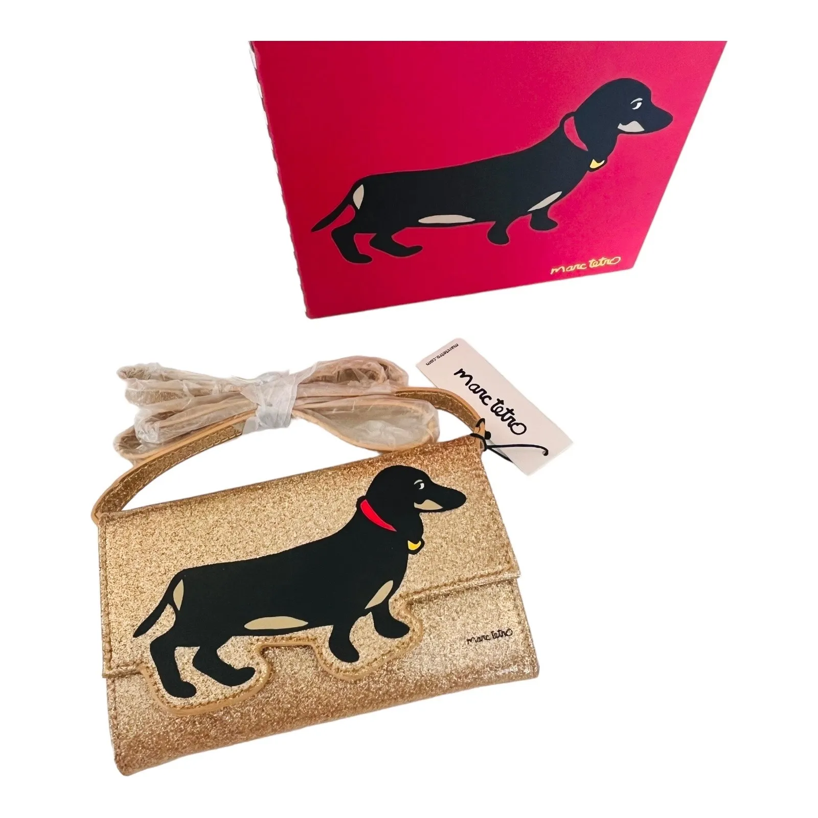 NEW Gold Glitter CROSSBODY HANDBAG Purse Marc Tetro PU Leather Black Dachshund - Image 10