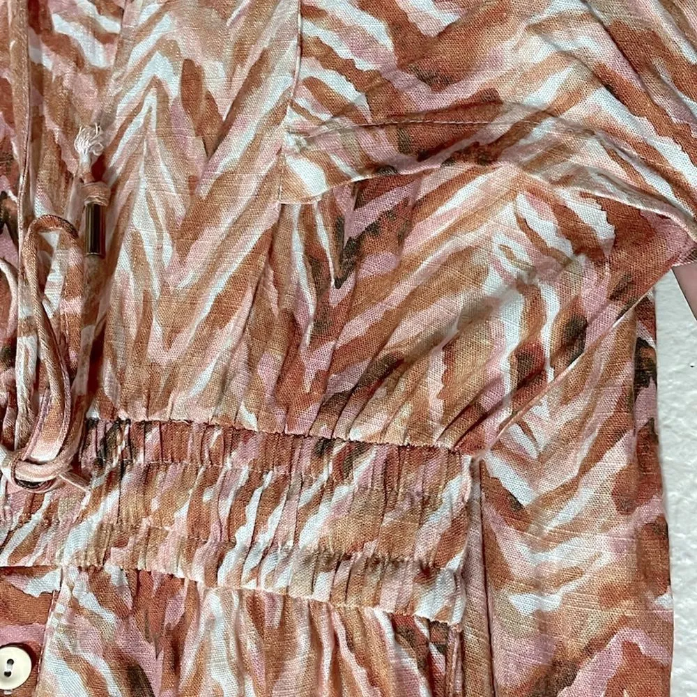 Amalie The Label Lotte Linen Blend Long Sleeve Playsuit Tonal Zebra SZ 4‎ Orange - Image 8