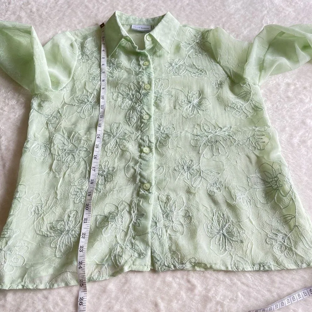 Alfred Dunner Embroidered Floral Shirt Womens Sz 6P Green Long Sleeve Boho Fairy - Image 8