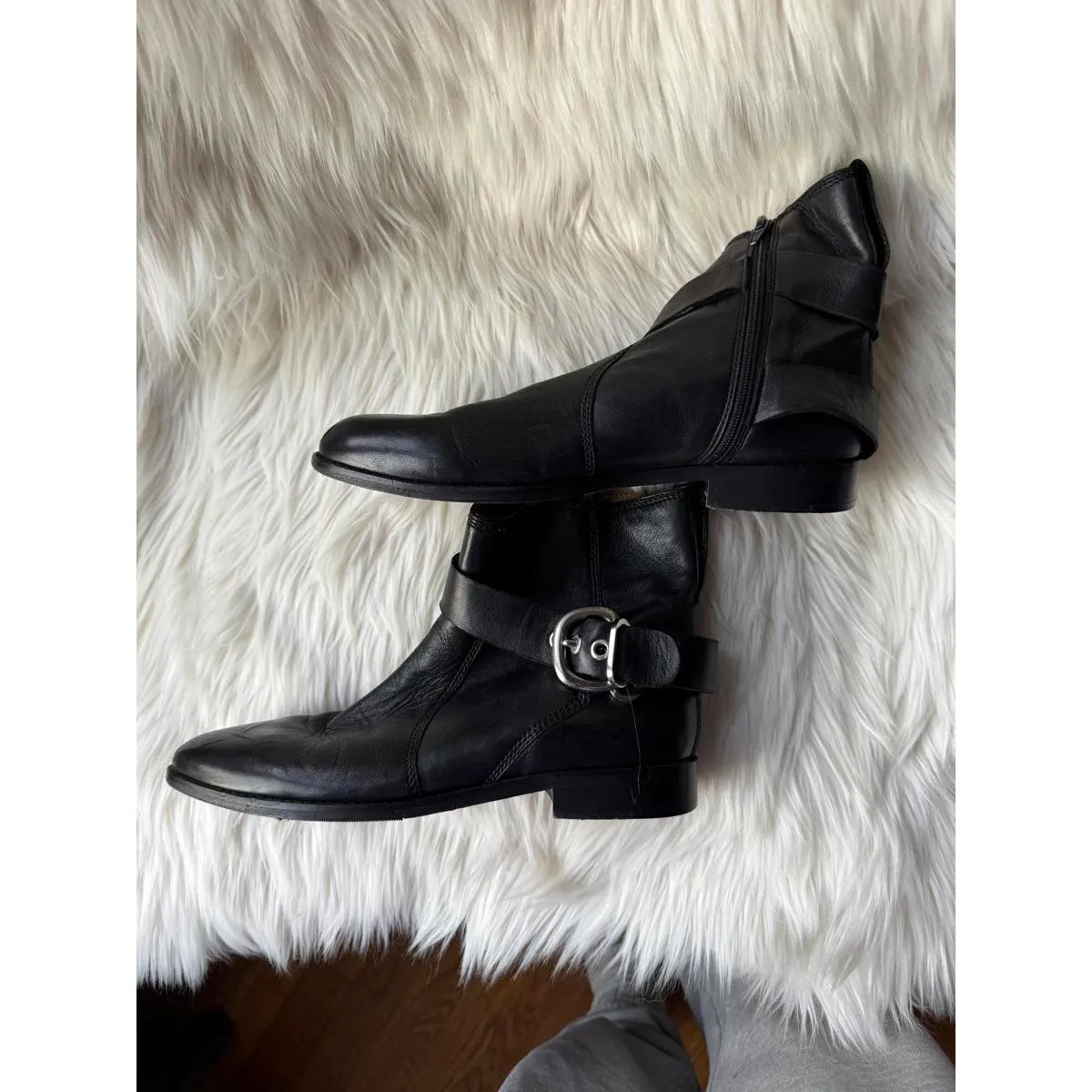 Robert Zur size 7 Black Leather Women's Ankle Boots with Buckle Detail - Image 8