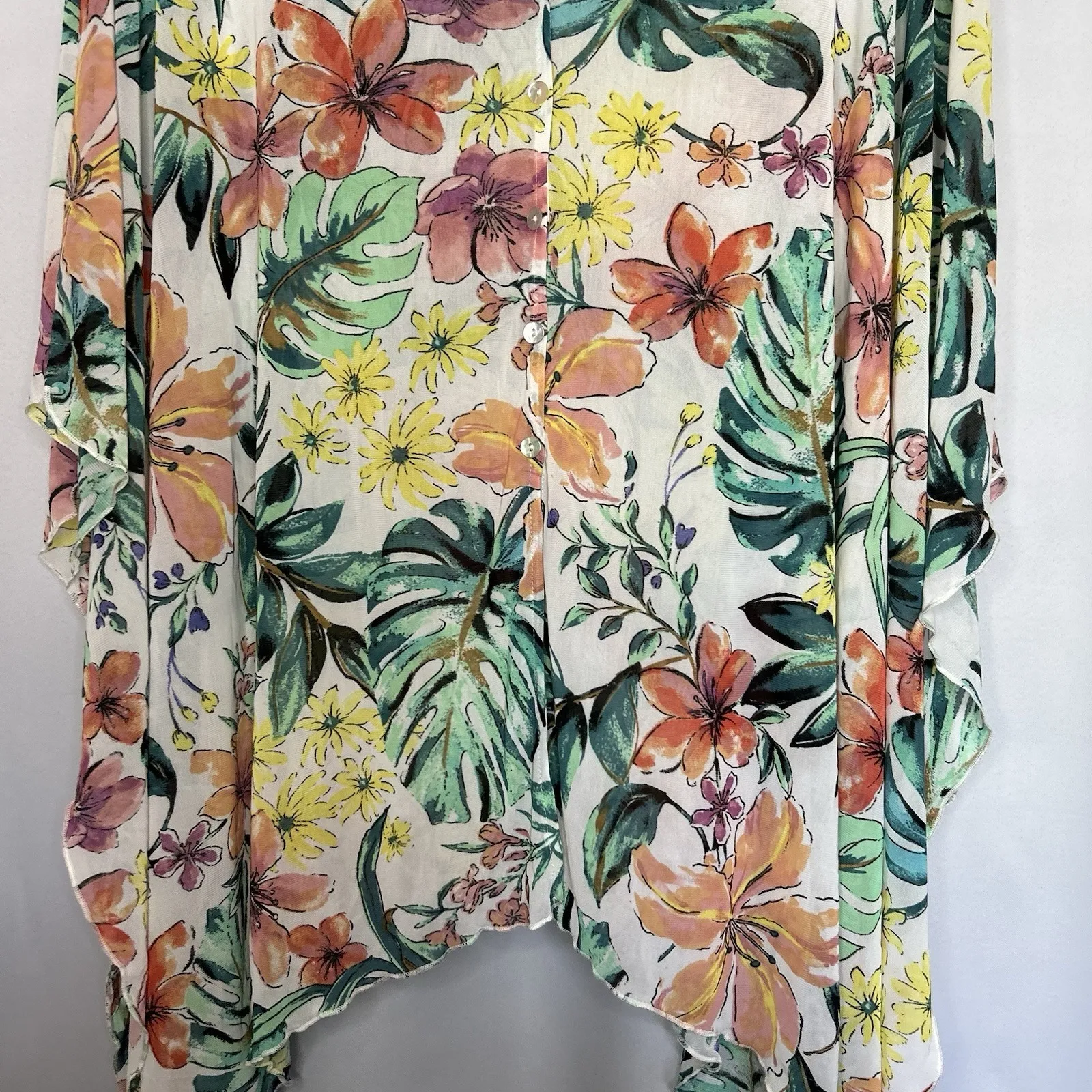 Cha Cha Vente‎ Women's Swim Coverup 2X Tropical Green Coral Lightweight Sheer - Image 3