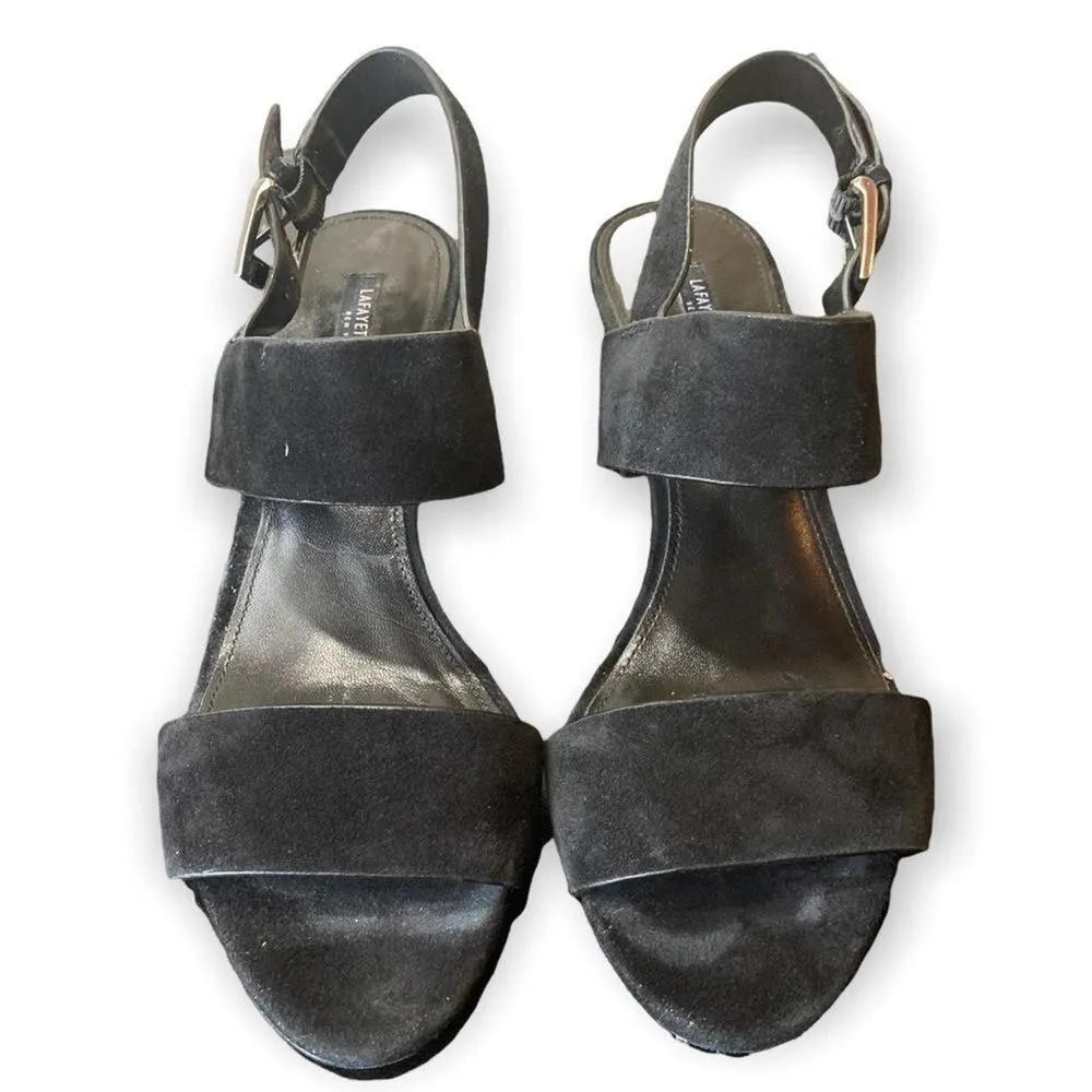 LAFAYETTE 148 NY Black Suede Heeled Sandals Ankle Strap Classic Chic Size 9 - Image 3