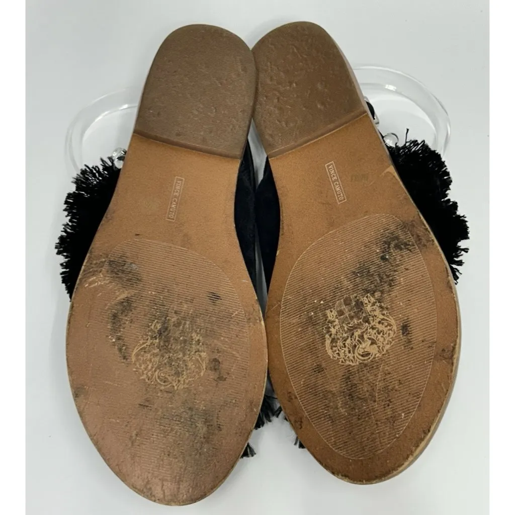 Vince Camuto Sandals Ampella 78M Gemstone Fringe Black Leather Suede Sling Back - Image 6