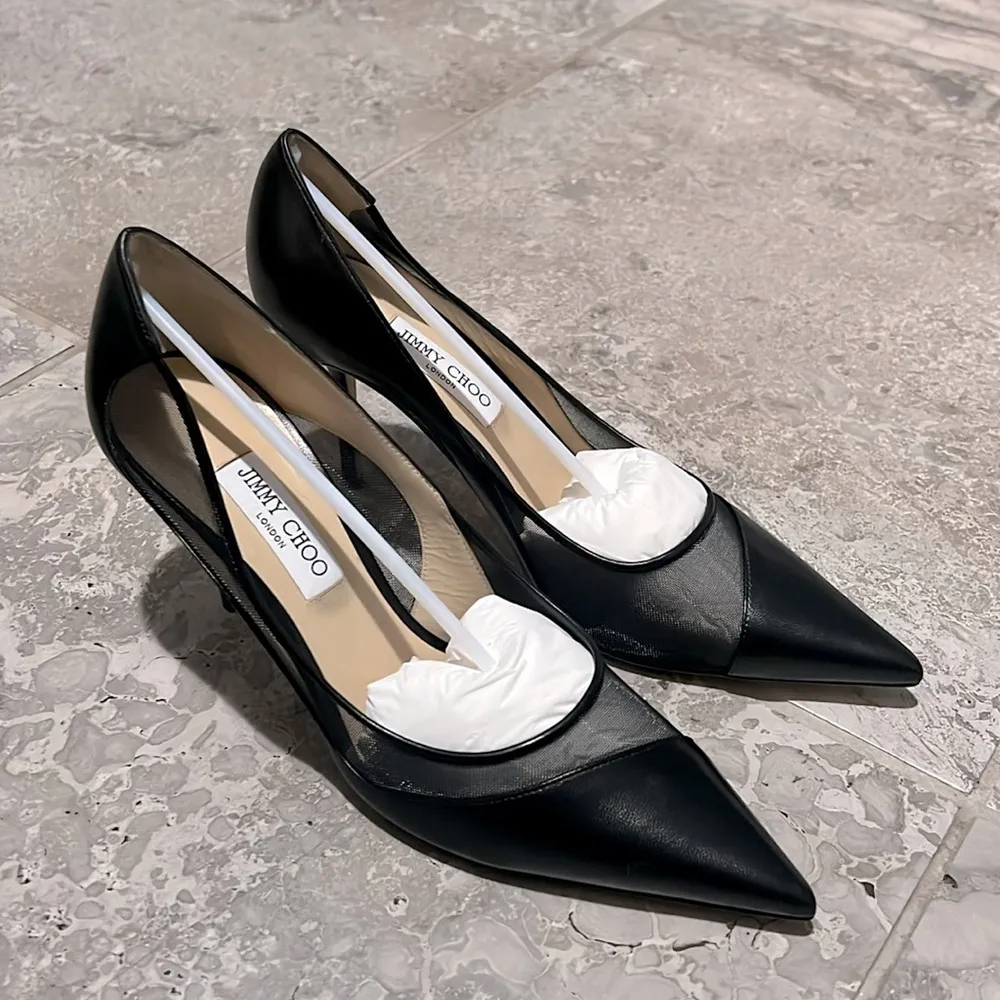 Jimmy Choo Love 85 Leather Mesh Pointed-Toe Pumps Size 43 NEW in Box +2Dust Bags - Image 6