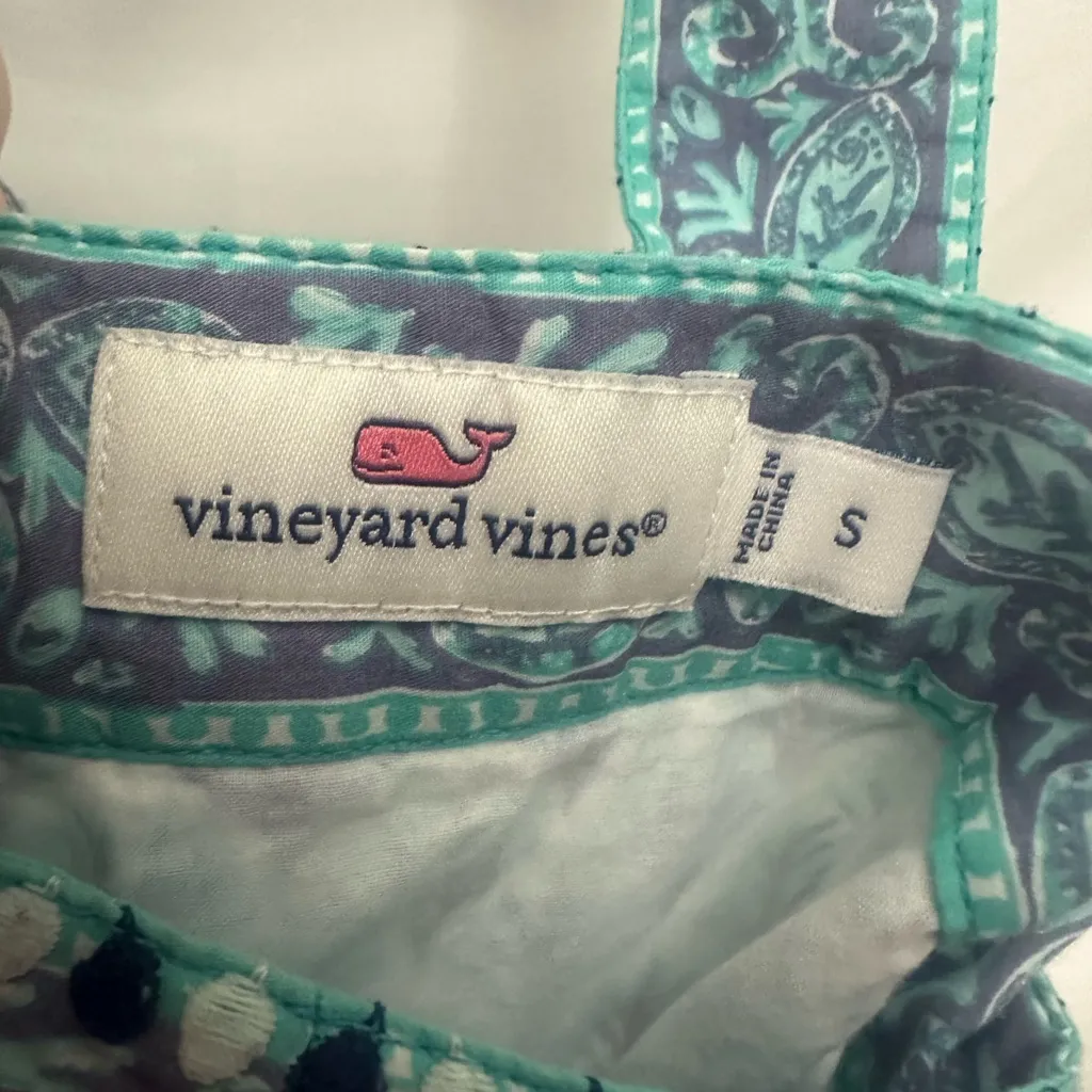 Vineyard Vines Tiny Leaves Romper Size Small Embroidered Sleeveless Square Neck - Image 5