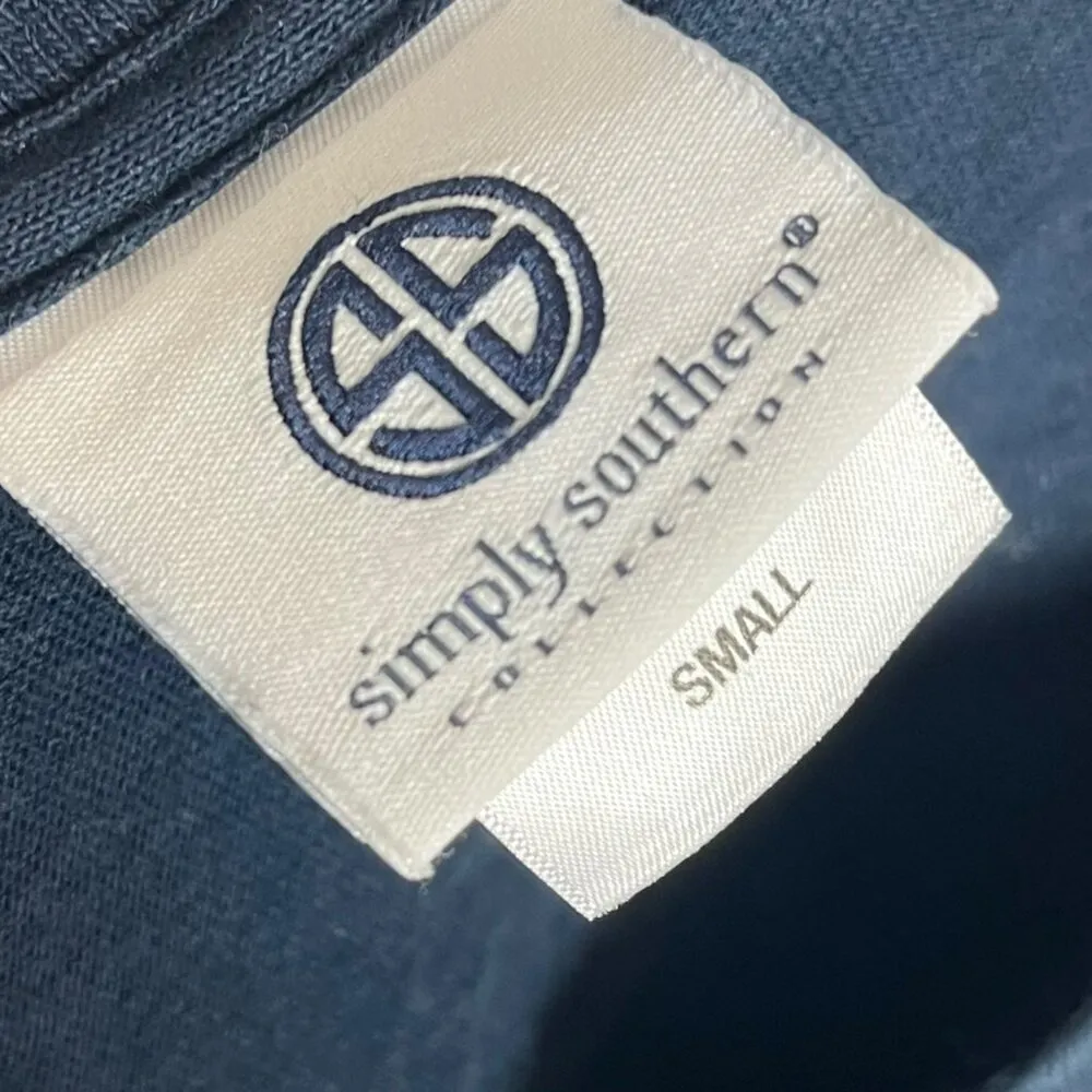 Simply Southern Women's S Short Sleeve Graphic Tee Navy Pink Floral Logo Preppy‎ - Image 5