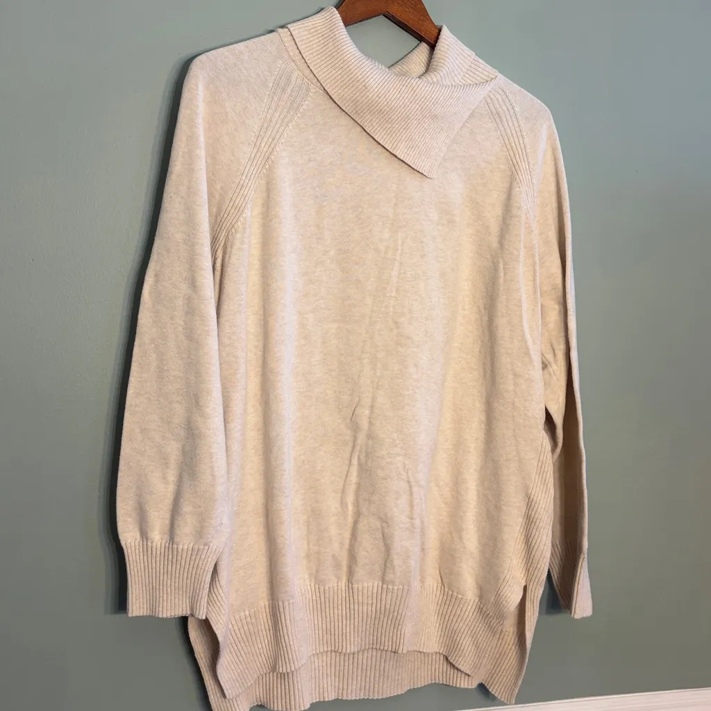 Jeanna Pierre Size XL Cream 100% Cotton Asymmetrical Neckline Long Sweater - Image 7