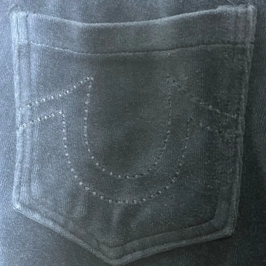 True Religion Women’s Blue Velour Y2K Joggers Silver Embroidered Logo Size L - Image 5