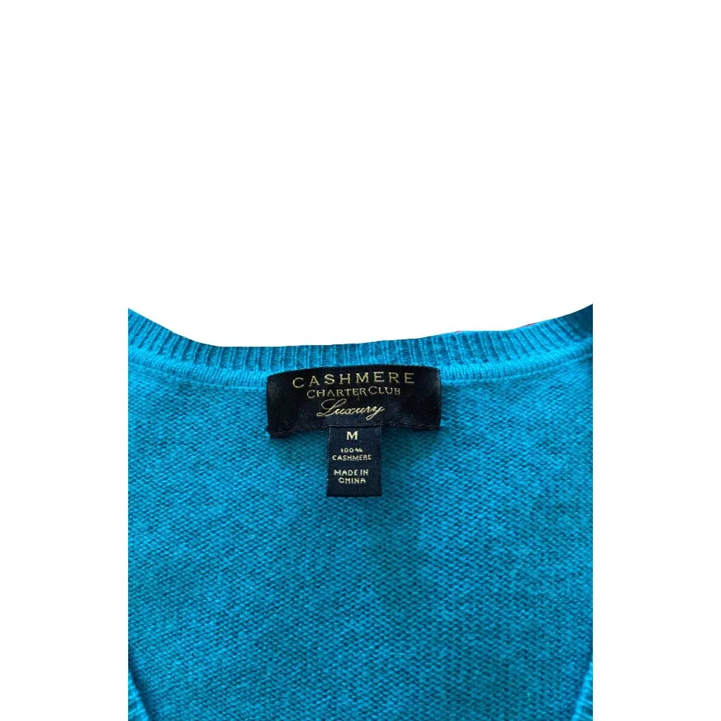 Charter Club Cashmere Sweater Turquoise Blue Size M - Image 3