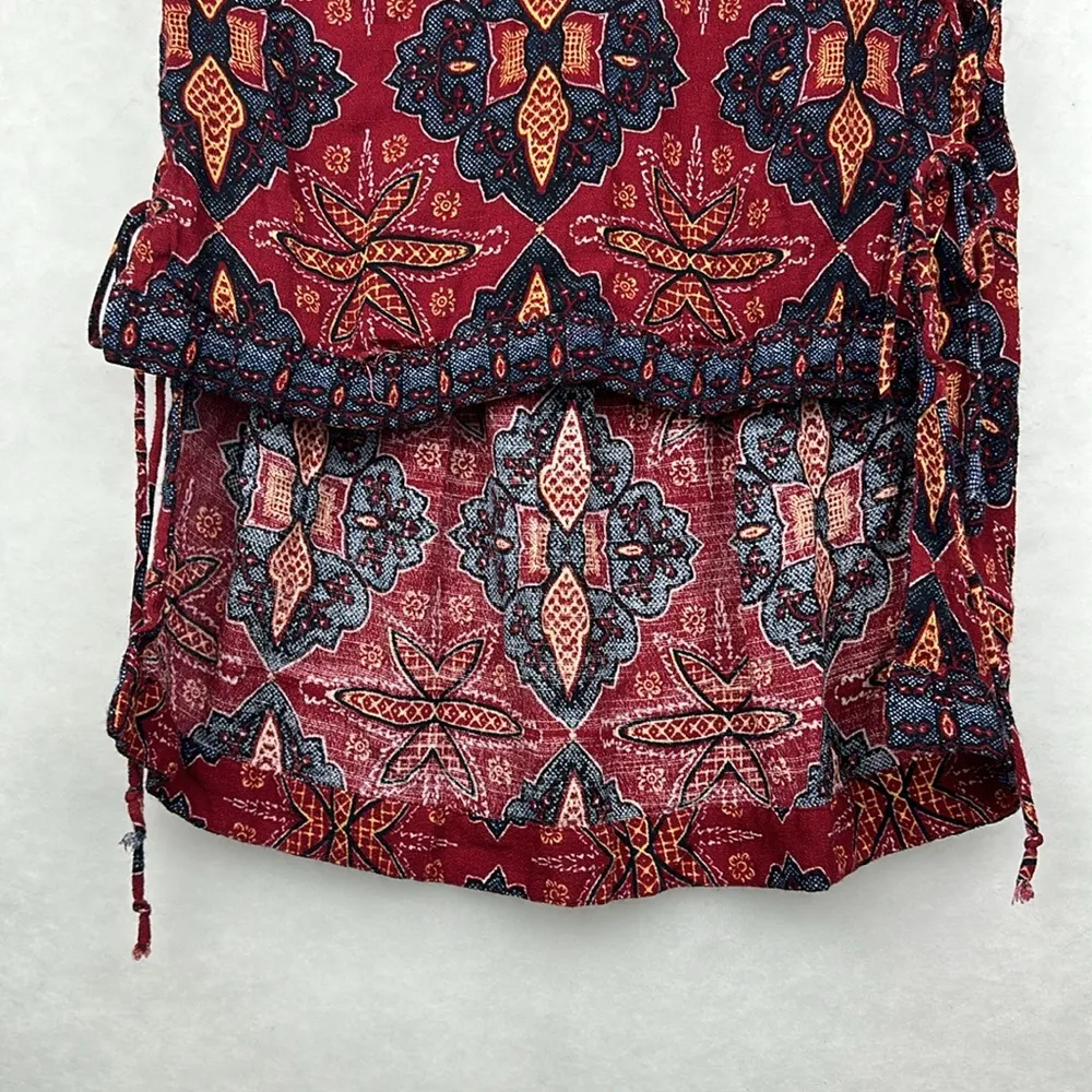 Hi-Low Boho Festival Crop Top Red Geometric Lace Up Sides - Image 4