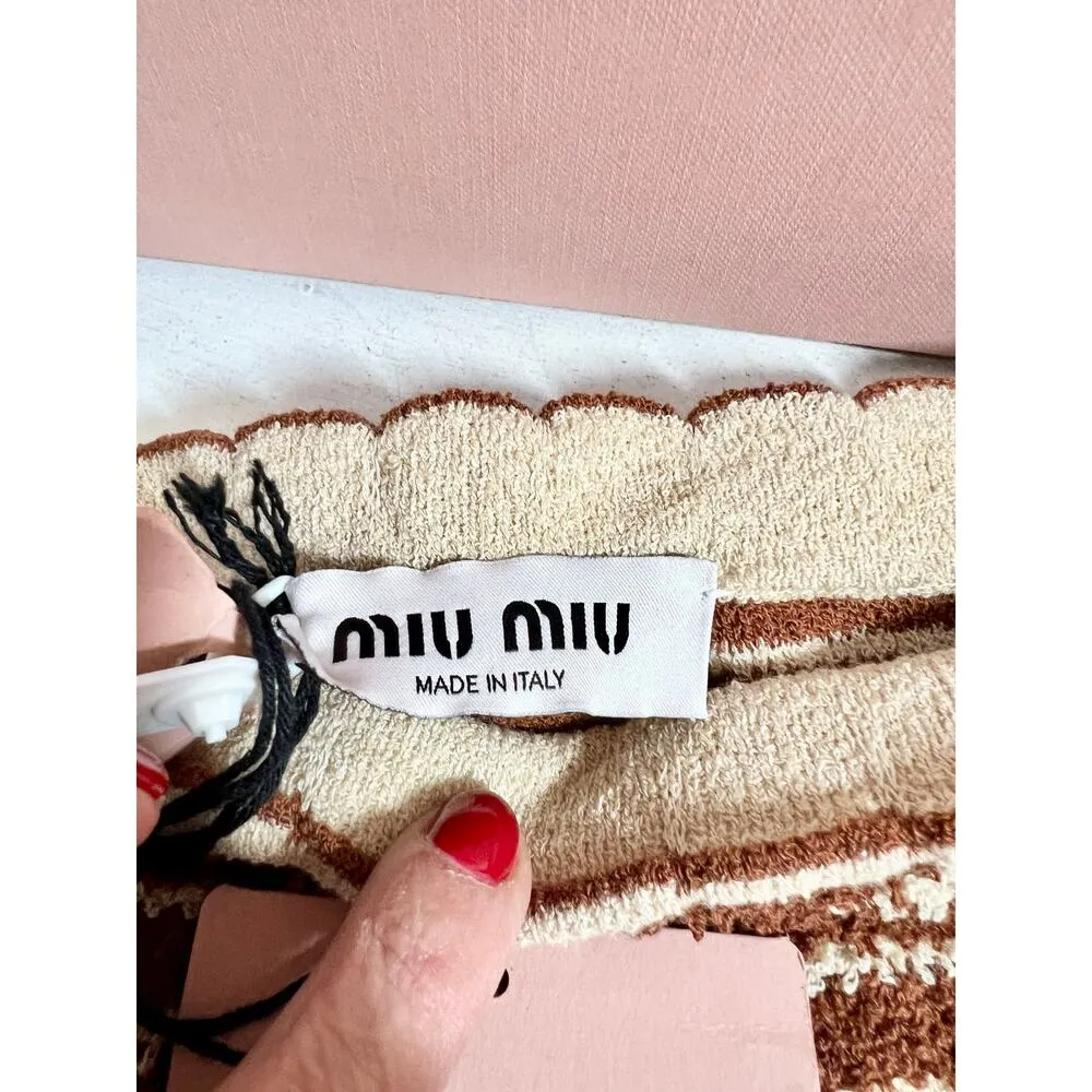 NWT Miu Miu Gonna Cotton Boucle Striped Mini Skirt Tobacco Women's 38 / US 2 - Image 7