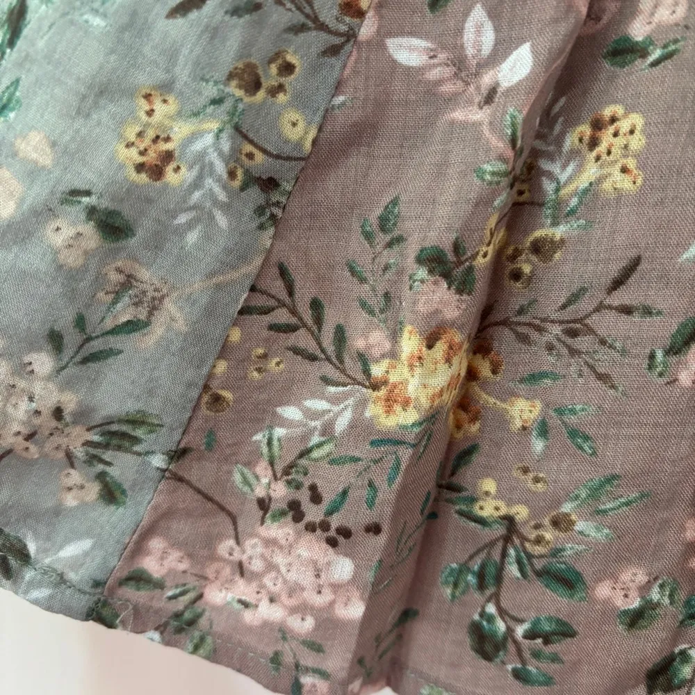 Valentina Skirt Light Blue Floral Mix Mustard Lavende Patchwork Size Medium Knee - Image 4