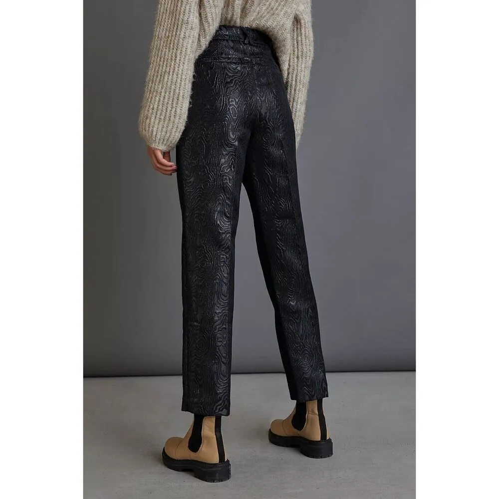 Anthropologie The Essential Slim Straight Pants Womens Sz 4 Black Motif Textured - Image 2