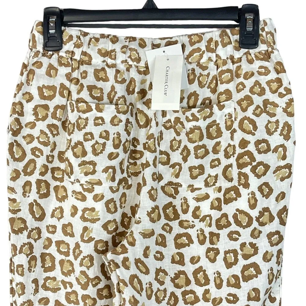 Charter Club X-Small Linen Pants Leopard Print Tapered Leg Pockets Elastic Waist - Image 4