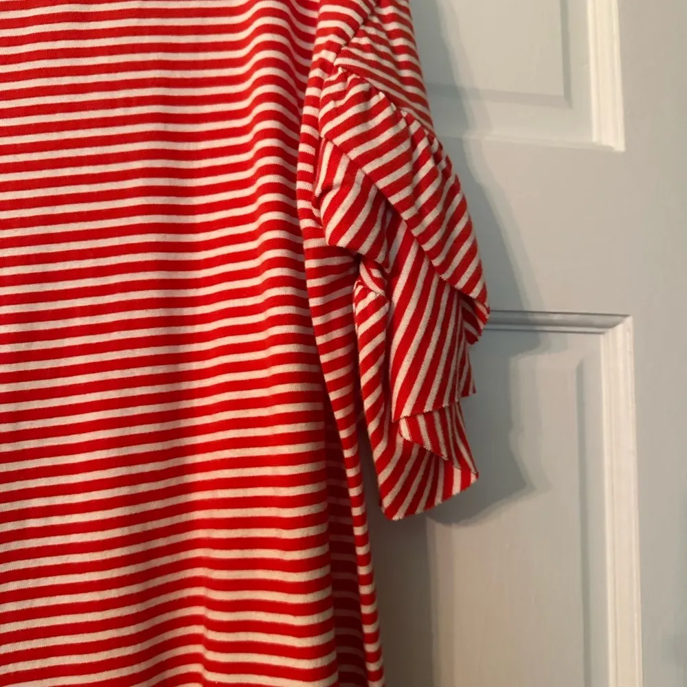 Kaari Blue.  Red and white striped tshirt dress with ruffled sleeves. Size Large - Image 2