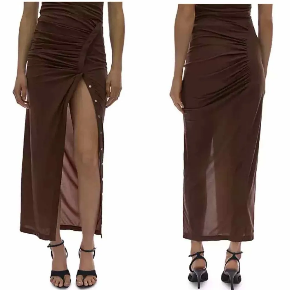 Helmut Lang Twist Snap Front Midi Chocolate Brown Neutral Skirt Size XS - Image 7