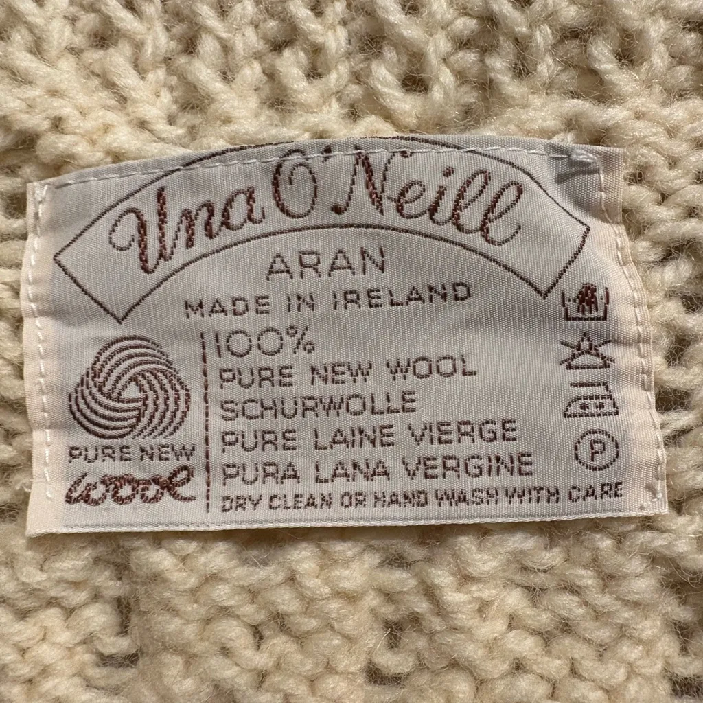 Una O’Neill vintage chunky fisherman wool handmade sweater cardigan cream M Size M - Image 2