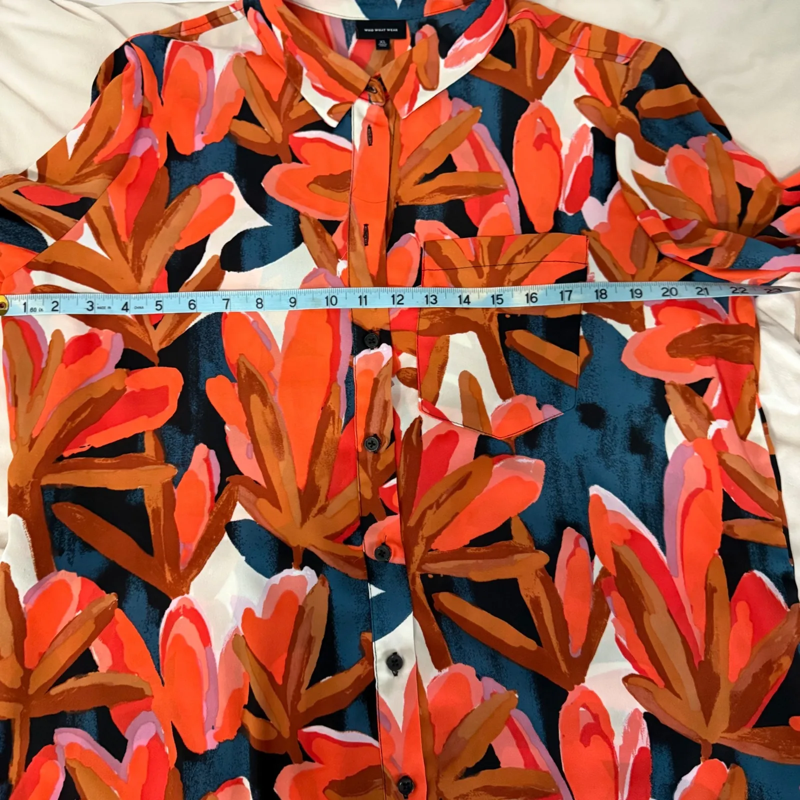 Who What Wear Bold Floral Print Long Sleeve Button Up Shirt Orange Size X Large - Image 8
