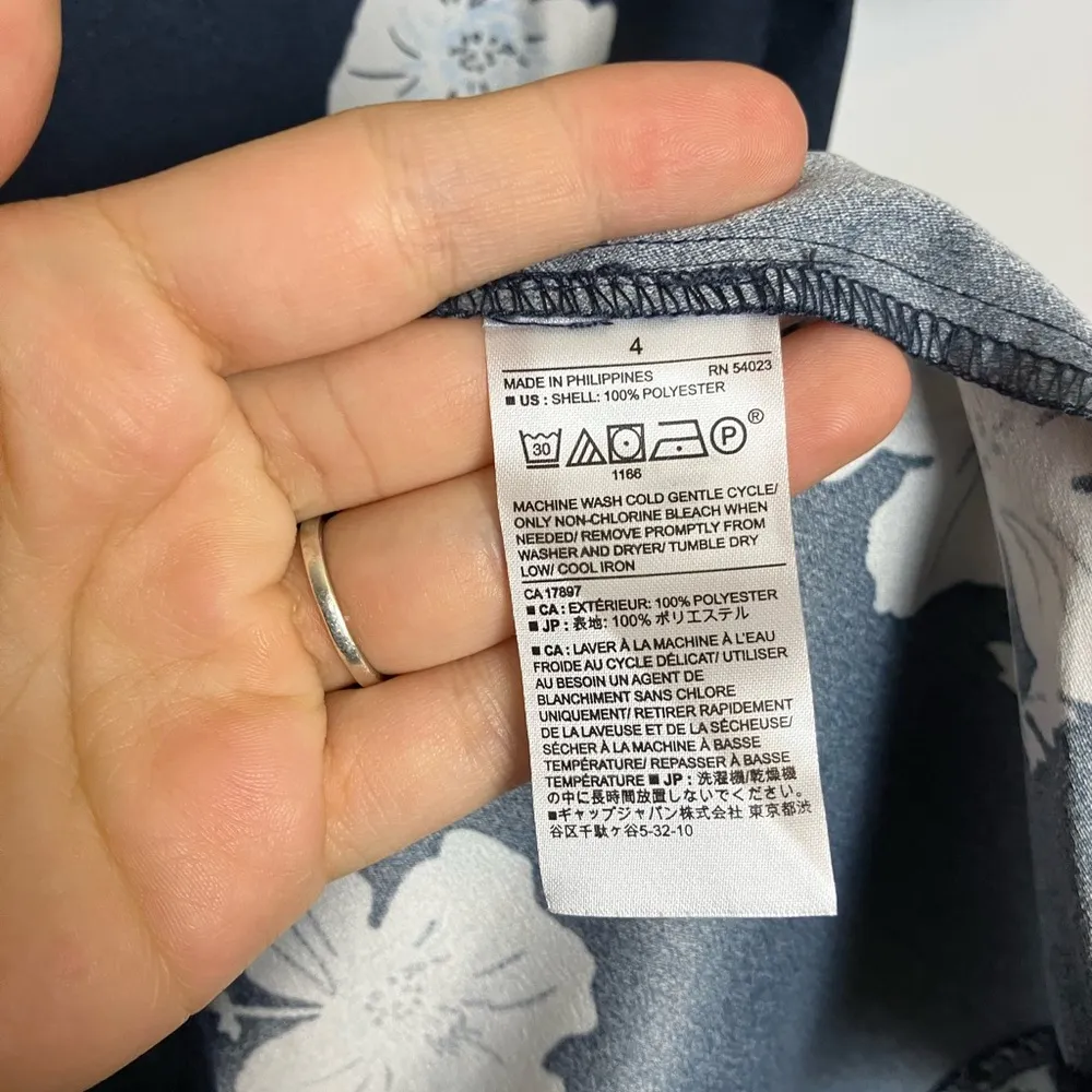 Banana Republic Navy Blue White Frills Ruffle Sleeves Floral Midi Dress - Image 5