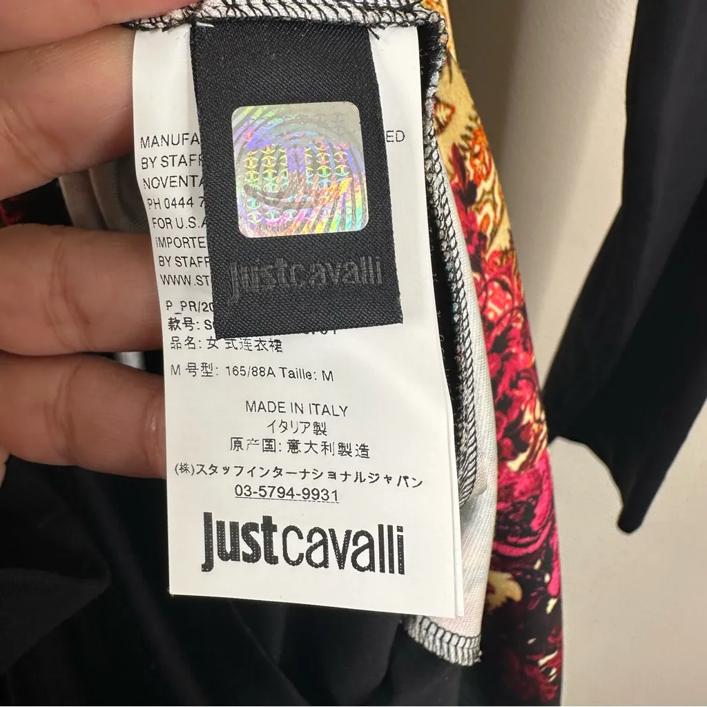 Just Cavalli Dress Womens M Black Printed Jersey Bodycon Art To Wear Y2K Artsy - Image 12