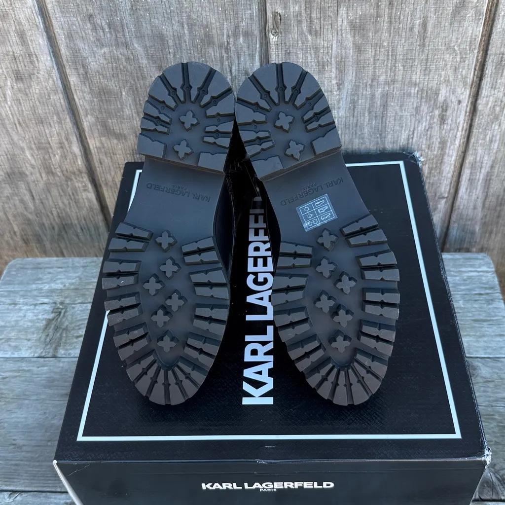 KARL LAGERFELD PARIS Womens Black Rhinestone Chained Strap Almond Toe Boots 6.5 - Image 10