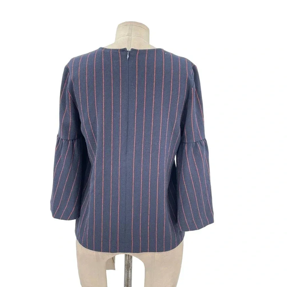 Ganni Clark Bell Sleeve Blouse Navy Blue Red Pinstripe Size 34 / US 2‎ - Image 5