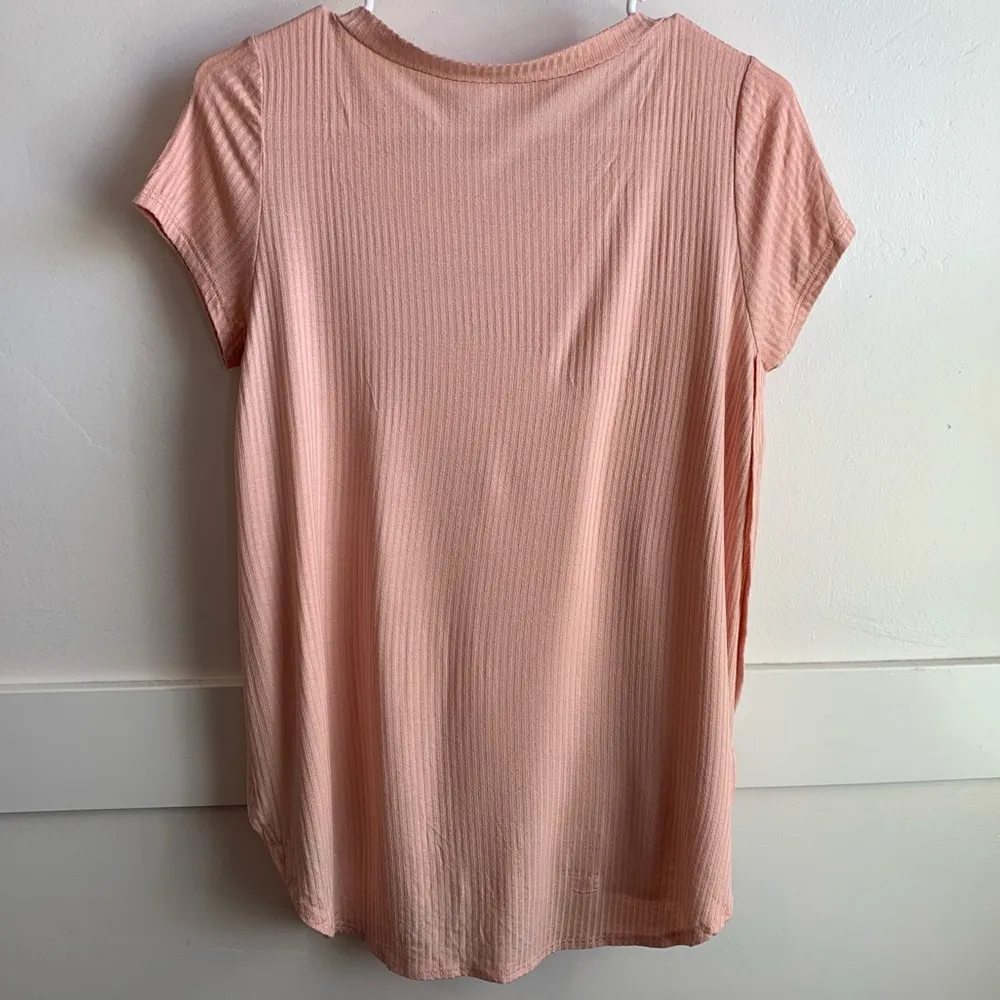 Poetry Light Pink Ribbed Open Side Short Sleeve Shirt - Image 2
