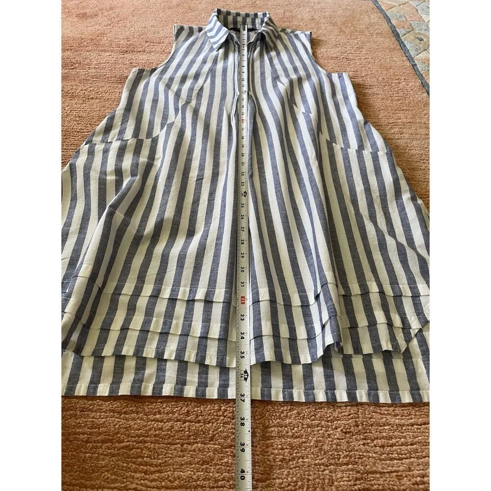 Sharagano Blue White Striped Sleeveless Tunic Top Dress Pockets Women’s M - Image 6
