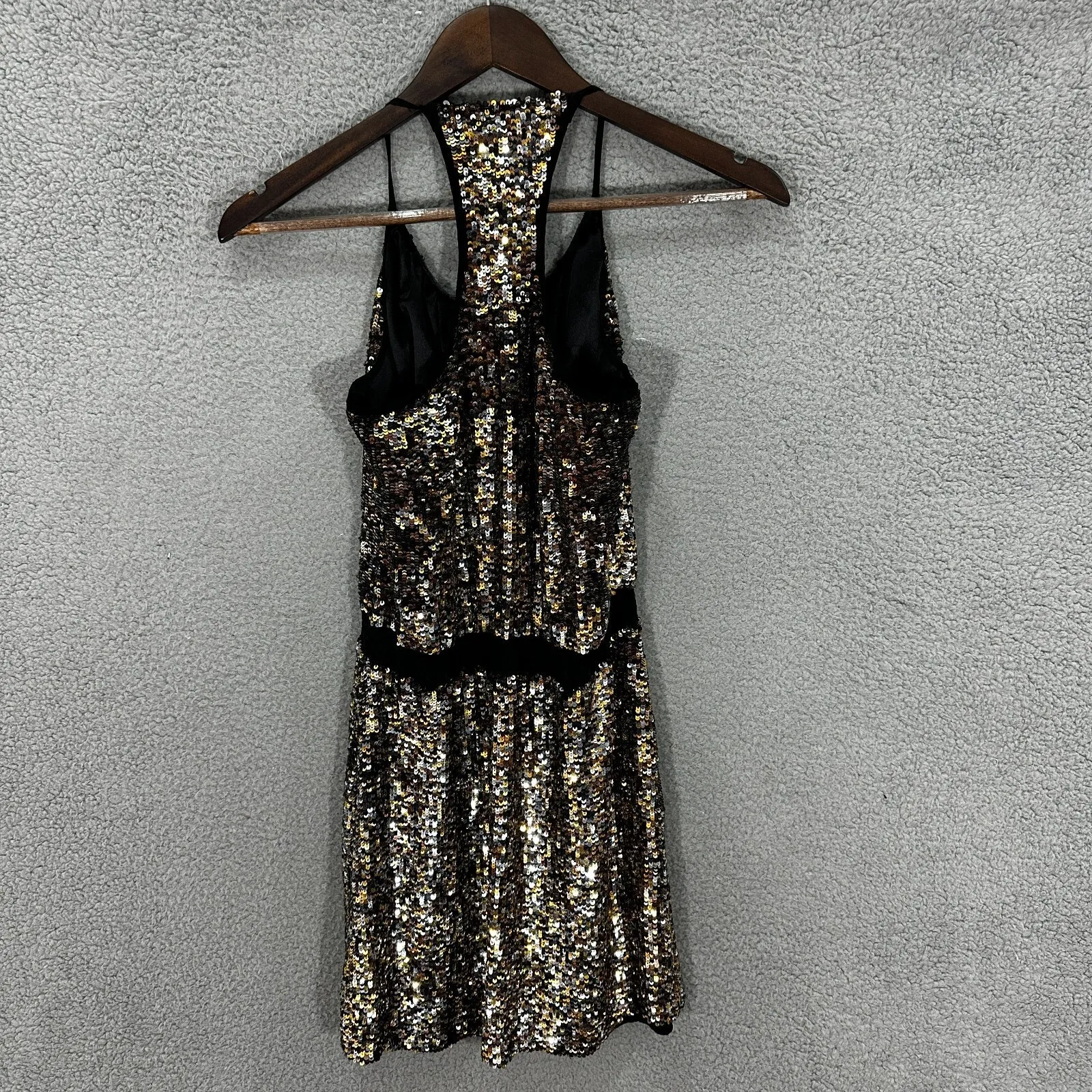 Parker Sequin Mini Dress Women S Gold Black Racerback‎ Party Silk Glam Sparkle - Image 11