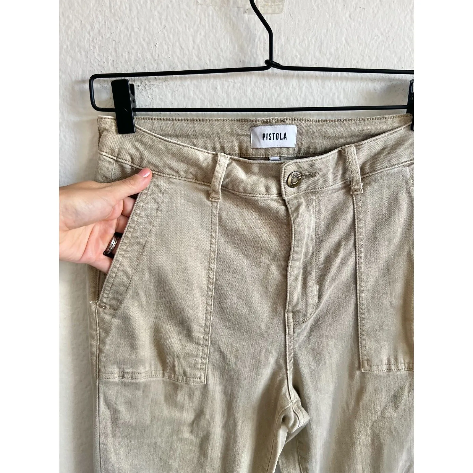 PISTOLA Lyla Khaki High Rise Flare Wide Leg Denim Jeans Cottage Pants Womens 28 - Image 4