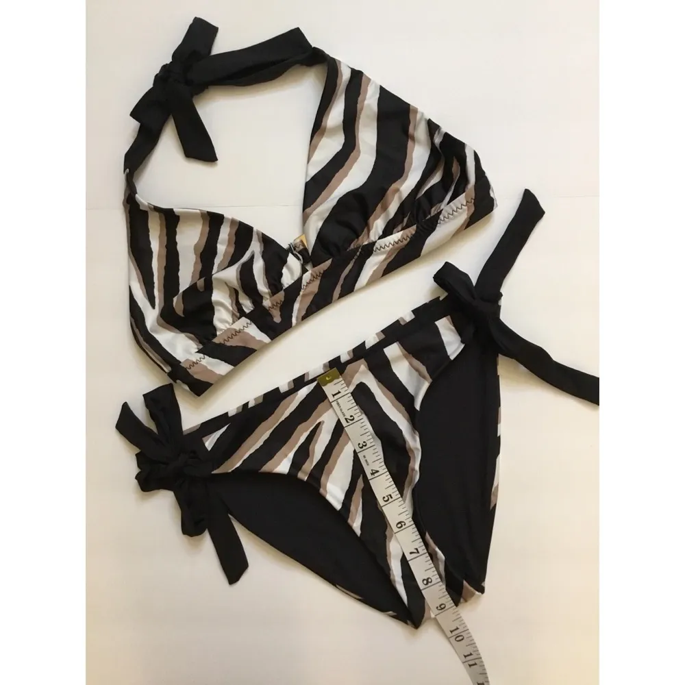 Trina Turk Black Multi Vivant Halter Bikini Swim Top/Bottom Set Sz S - Image 3