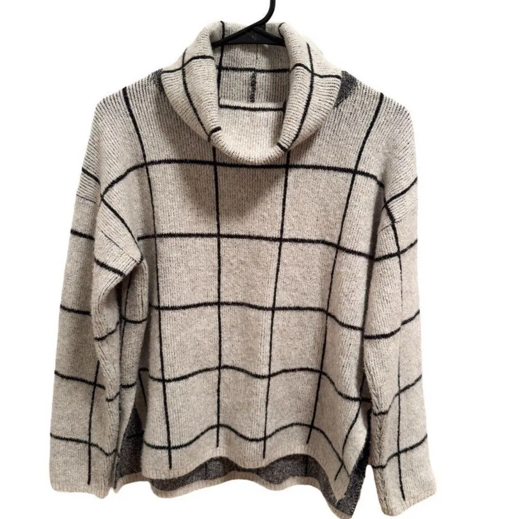 Madewell  Black and Gray Grid Turtleneck Sweater - Image 4