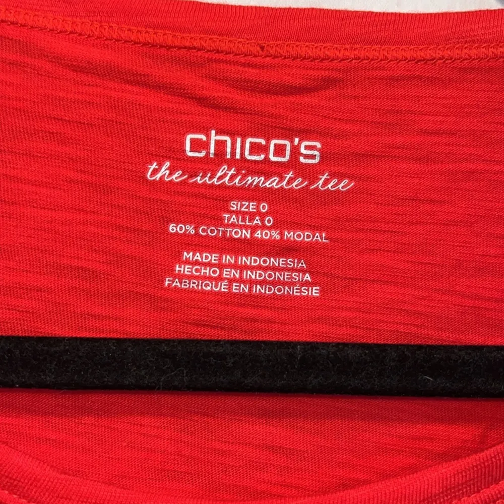 Chicos Shirt Womens 0 Red Short Sleeve Hi Low Hem The Ultimate Tee Basic casual - Image 2