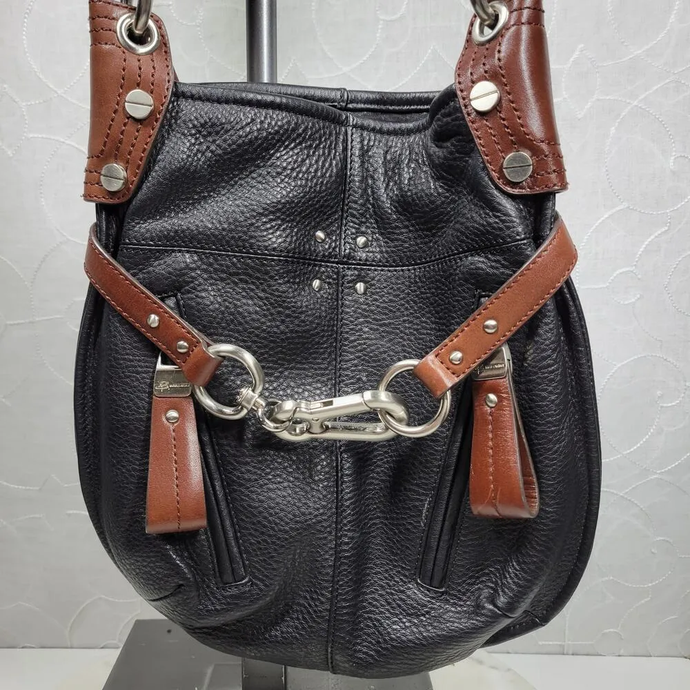 Vintage B Makowsky Pebbled Leather Crossbody Womens Black Bridle Buckle Logo - Image 7