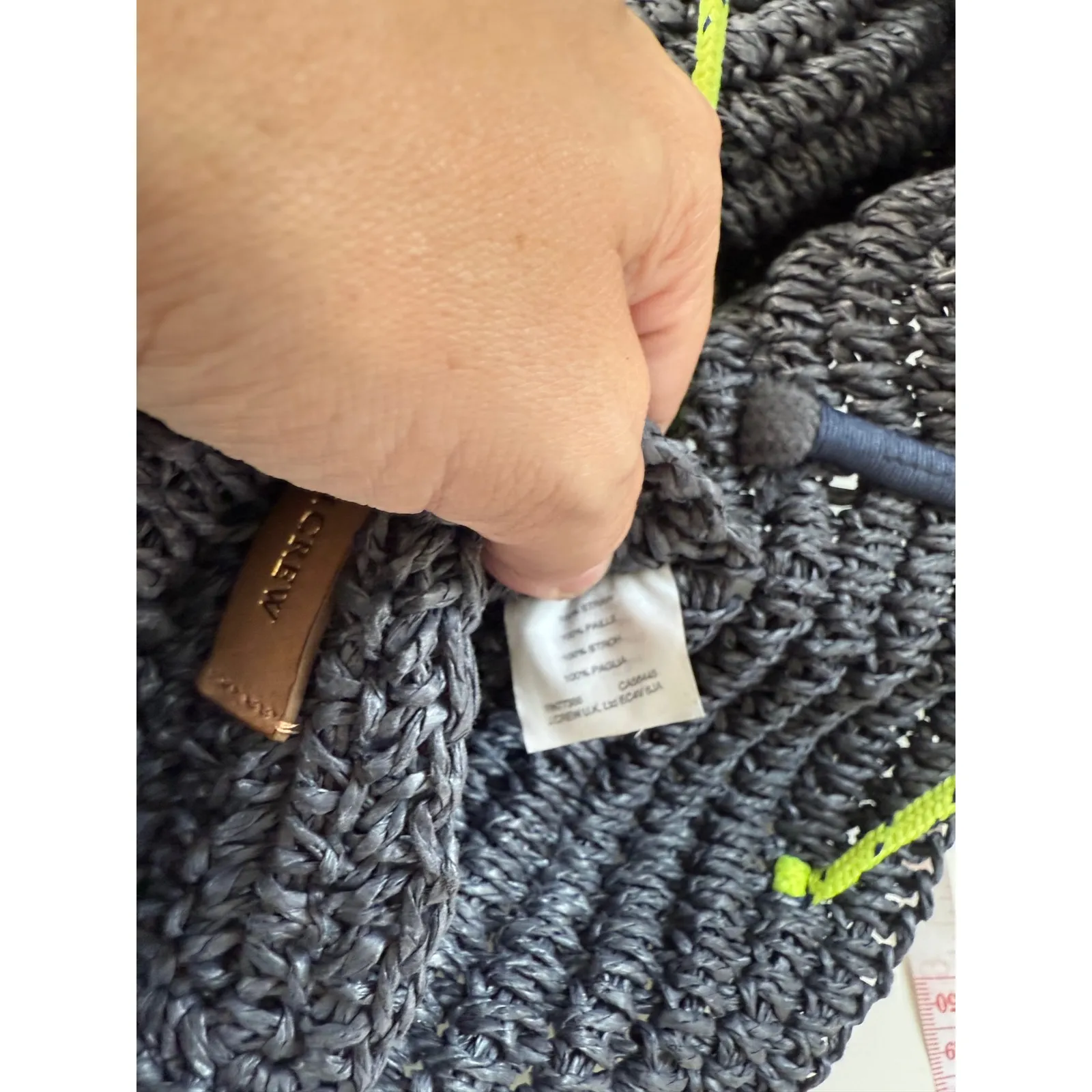 J‎ Crew Woven Tote Bag Gray Raffia Nautical Rope Handles Tassel Accents - Image 7