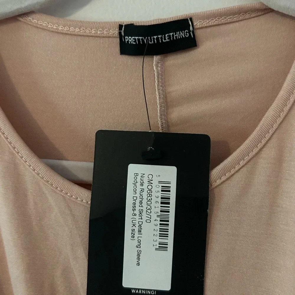 SALE! NWT pretty little thing Nude Ruched Skirt Detail Long Sleeve Bodycon Dress - Image 3