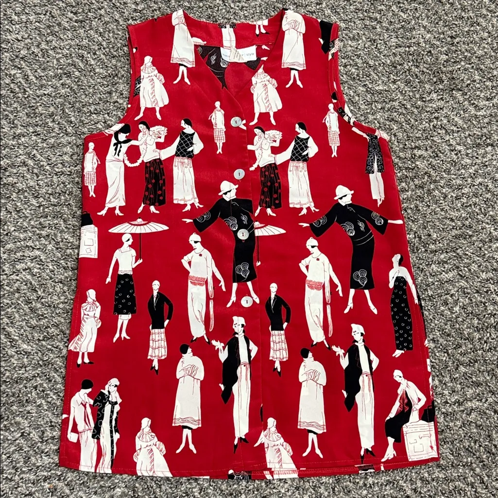 Susan Graver Red and Black Fashion Print Top - Image 3