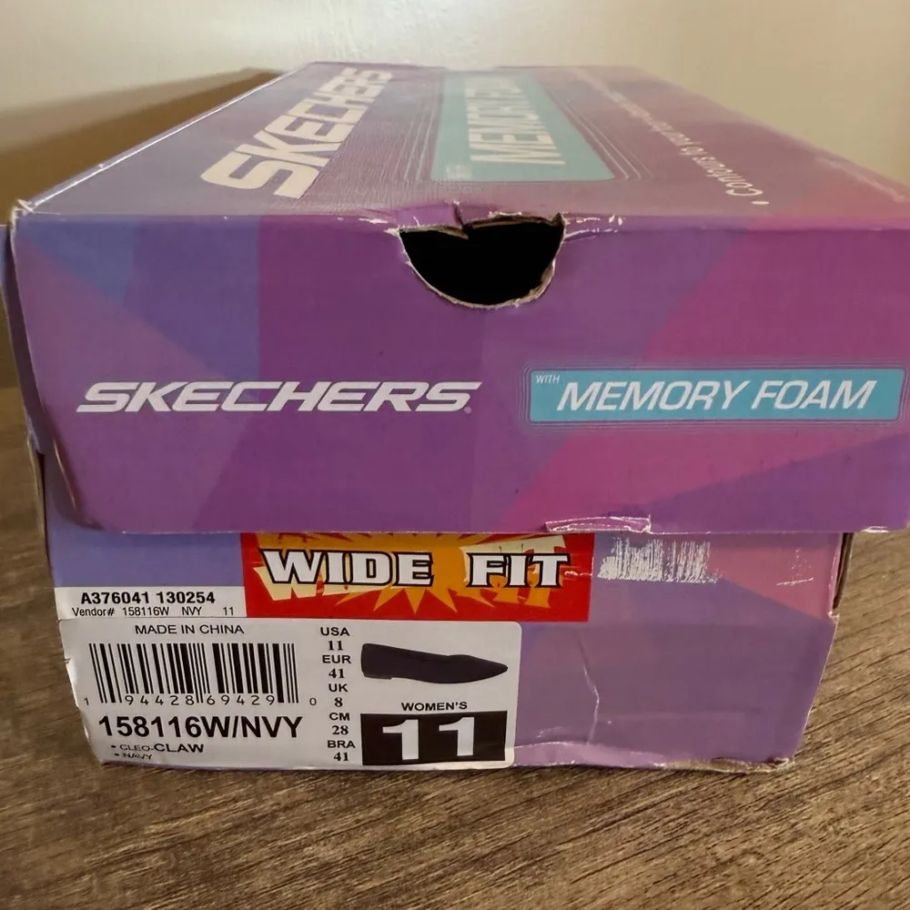 Skechers Navy Blue Knit Flats Shoes Wide Fit Women’s Size 11 W Slip On - Image 4