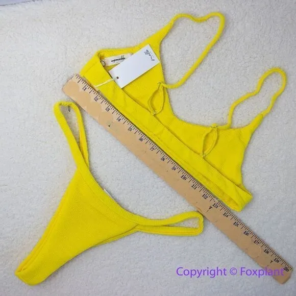 New! Set! Mello‎ the Label low cut top and Brazilian bottom in Limao , size M Yellow Size M - Image 5