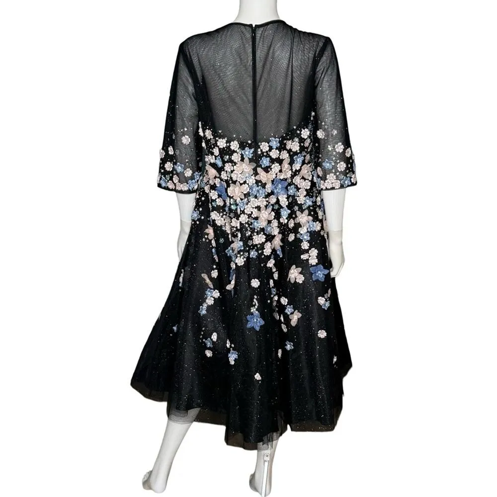 Mac Duggal Floral Embroidered A-Line Tea-Length Cocktail Dress Women’s Sz 14 - Image 7
