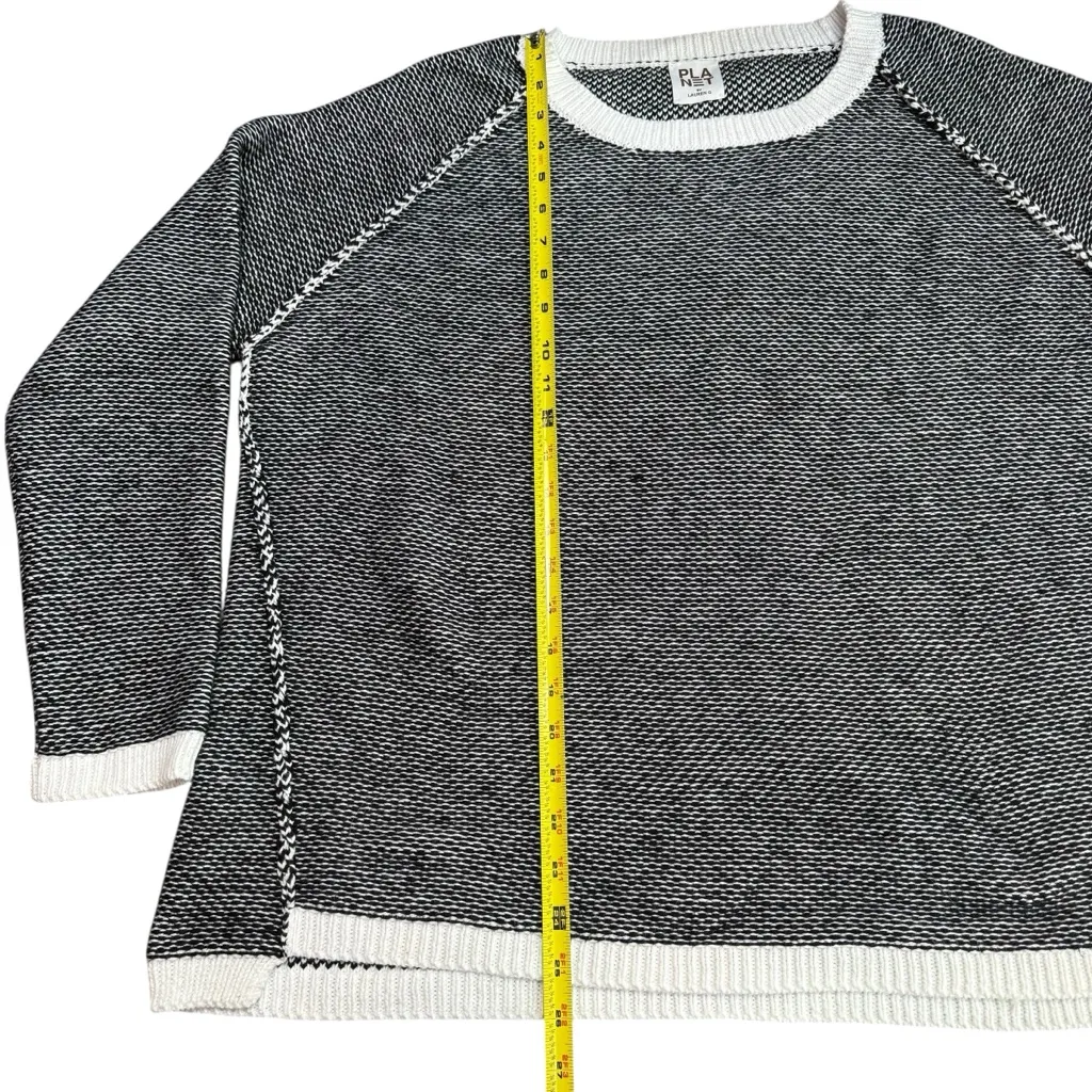 Planet Lauren‎ G Women’s One Size Knit Cotton Sweater Black White Quiet Luxury - Image 7