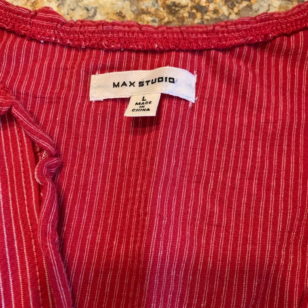 Max Studio Dress Womens Sleeveless Ruffle Short Smocked Waist Red L Large - Image 5