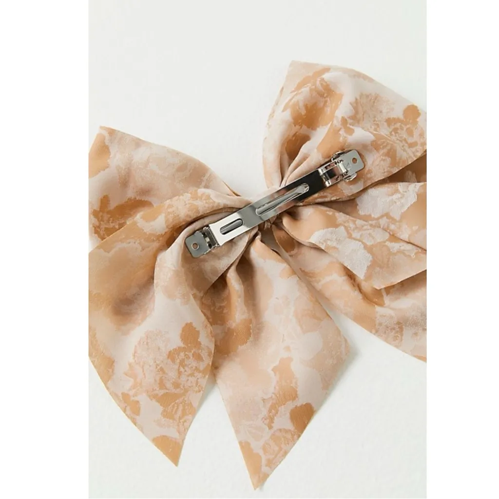 Free People Ethereal Dainty Rose Floral Twiggy Bow Barrette Neutral Tan Cream - Image 2