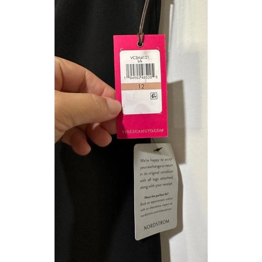 Vince Camuto Ruffle Detail One-Shoulder High-Low Gown Black Size 12 NWT Elegant - Image 4